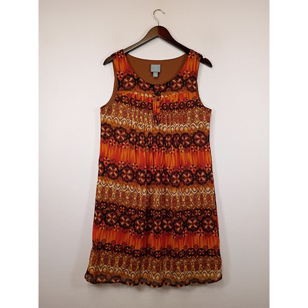 Boho Rabbit Rabbit Rabbit Designs Womens 12 Orange Ikat Floral Pleated Dress